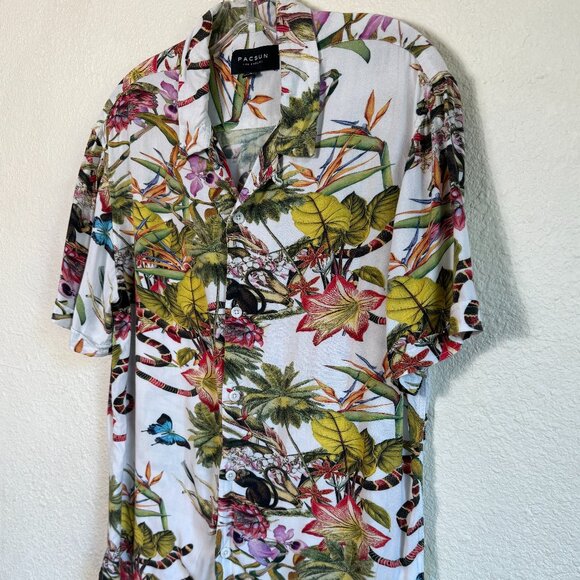 PacSun Tropical Snakes Button Down Shirt \\ Size Medium // Rayon - Picture 1 of 10